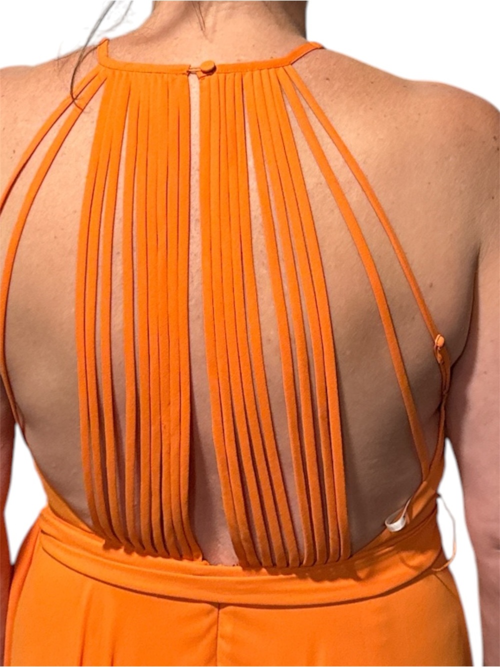 HALSTON HERITAGE Sleeveless Orange Chiffon Asymmetric Hem Dress - Picture 5 of 6
